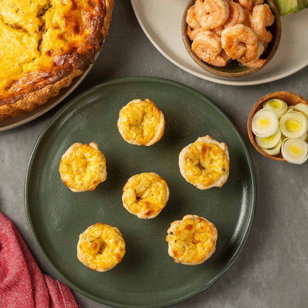 Mini Quiche Folhada de Camarão, Alho Poró e Catupiry