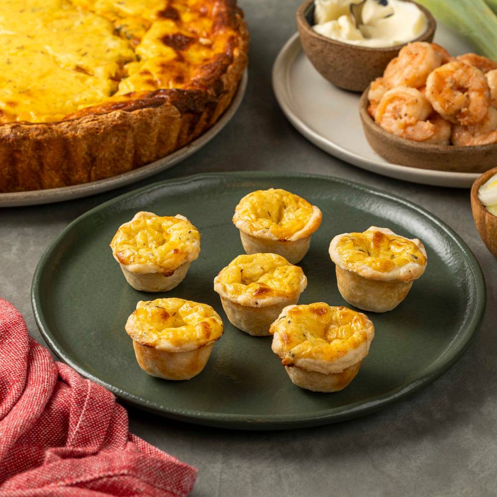 Mini Quiche Folhada de Camarão, Alho Poró e Catupiry